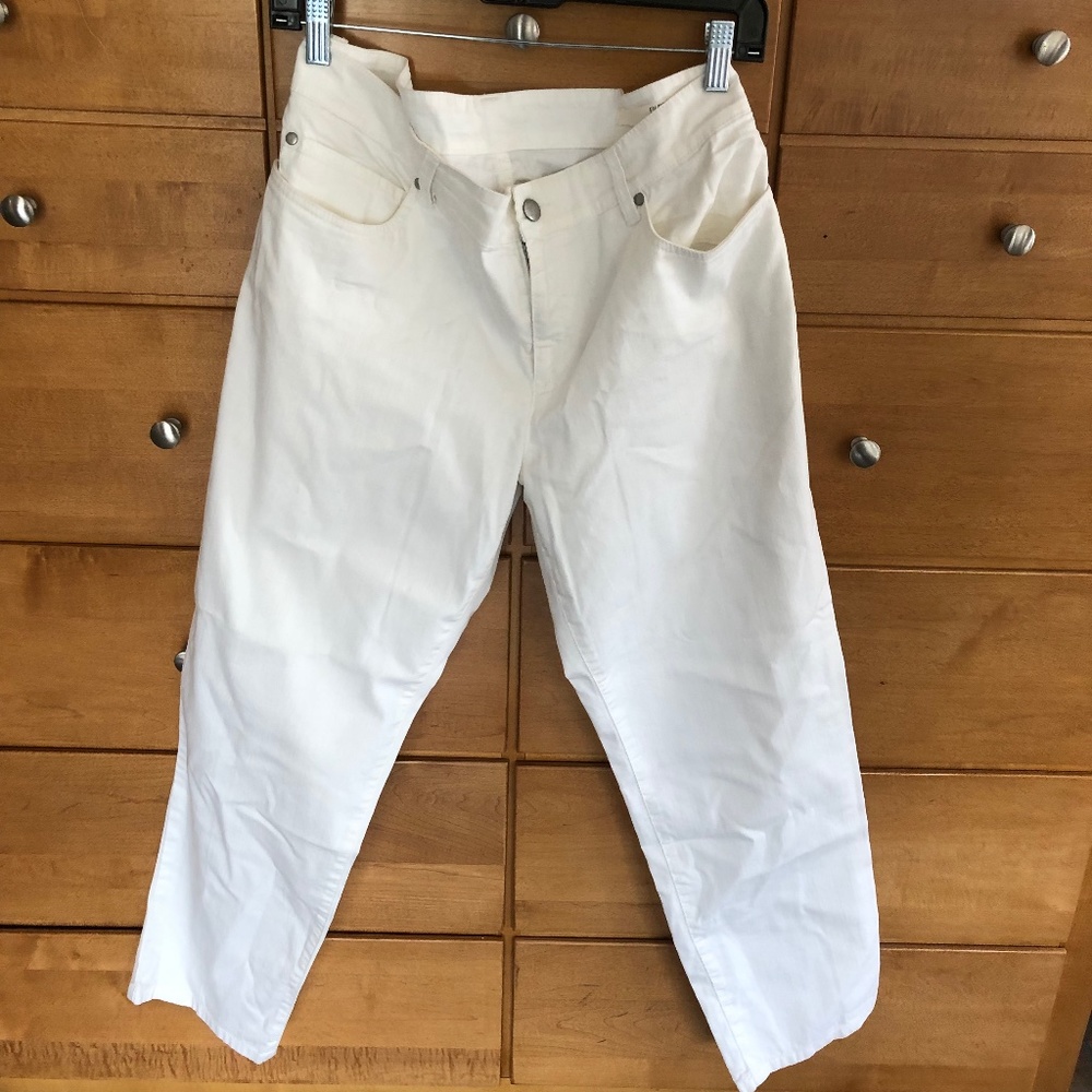 Eileen Fisher Classic 5 Pocket Riveted Organic Cotton White Jeans Sz16